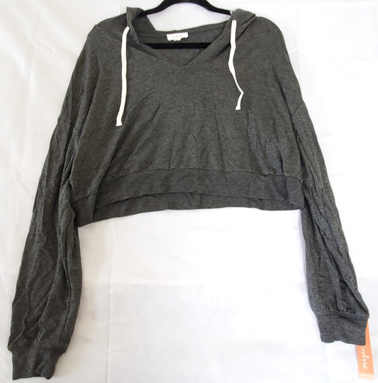 Colsie Long Sleeve Womens Hooded Cropped Top - Charcoal Gray XL NWT